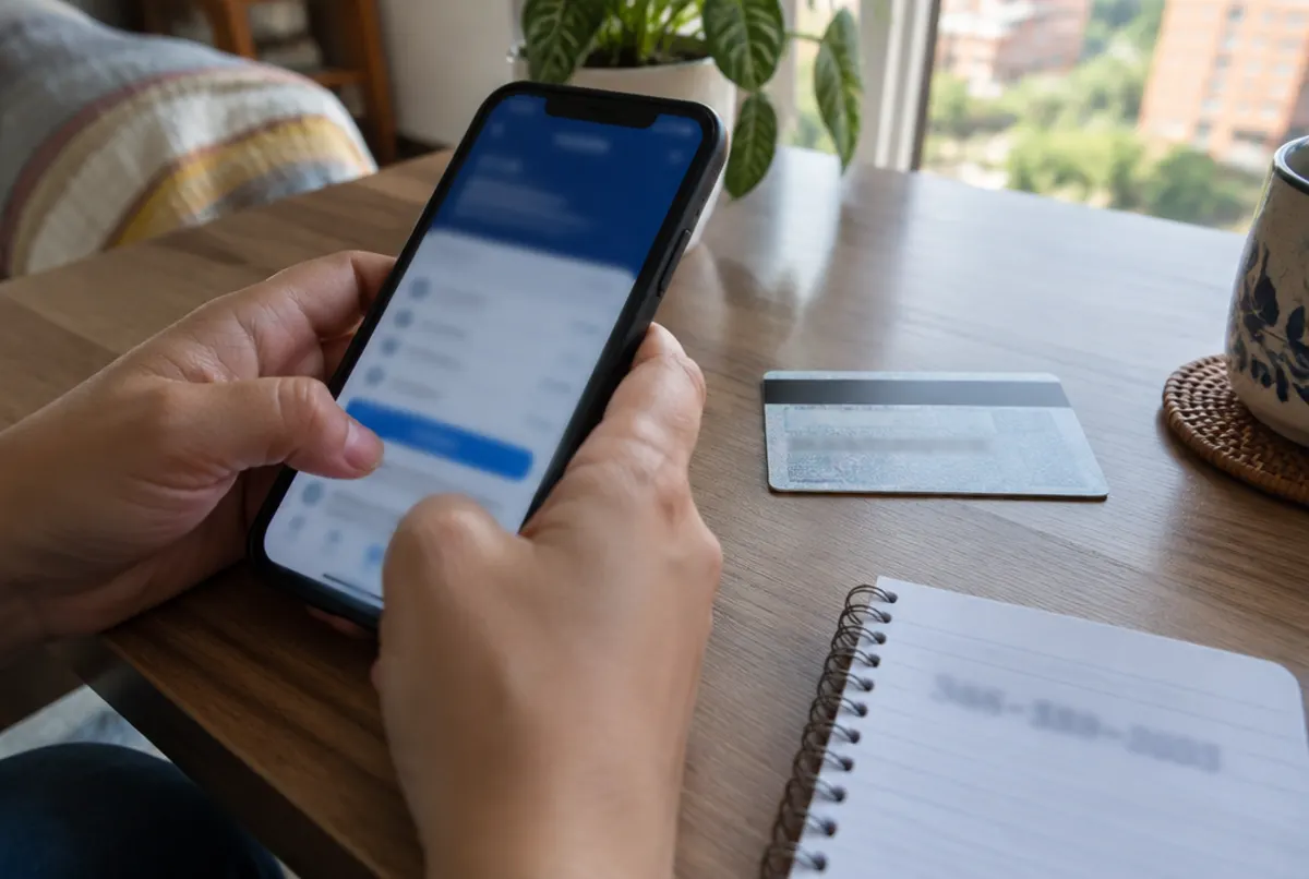 Celular y documento listos para enviar los datos de Pago Móvil del beneficiario