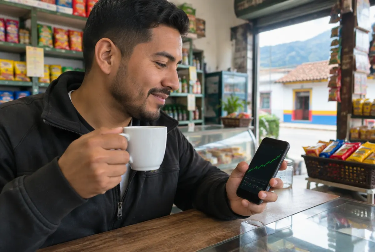 Hombre en Colombia revisa en su celular la tasa de giros a Venezuela del día